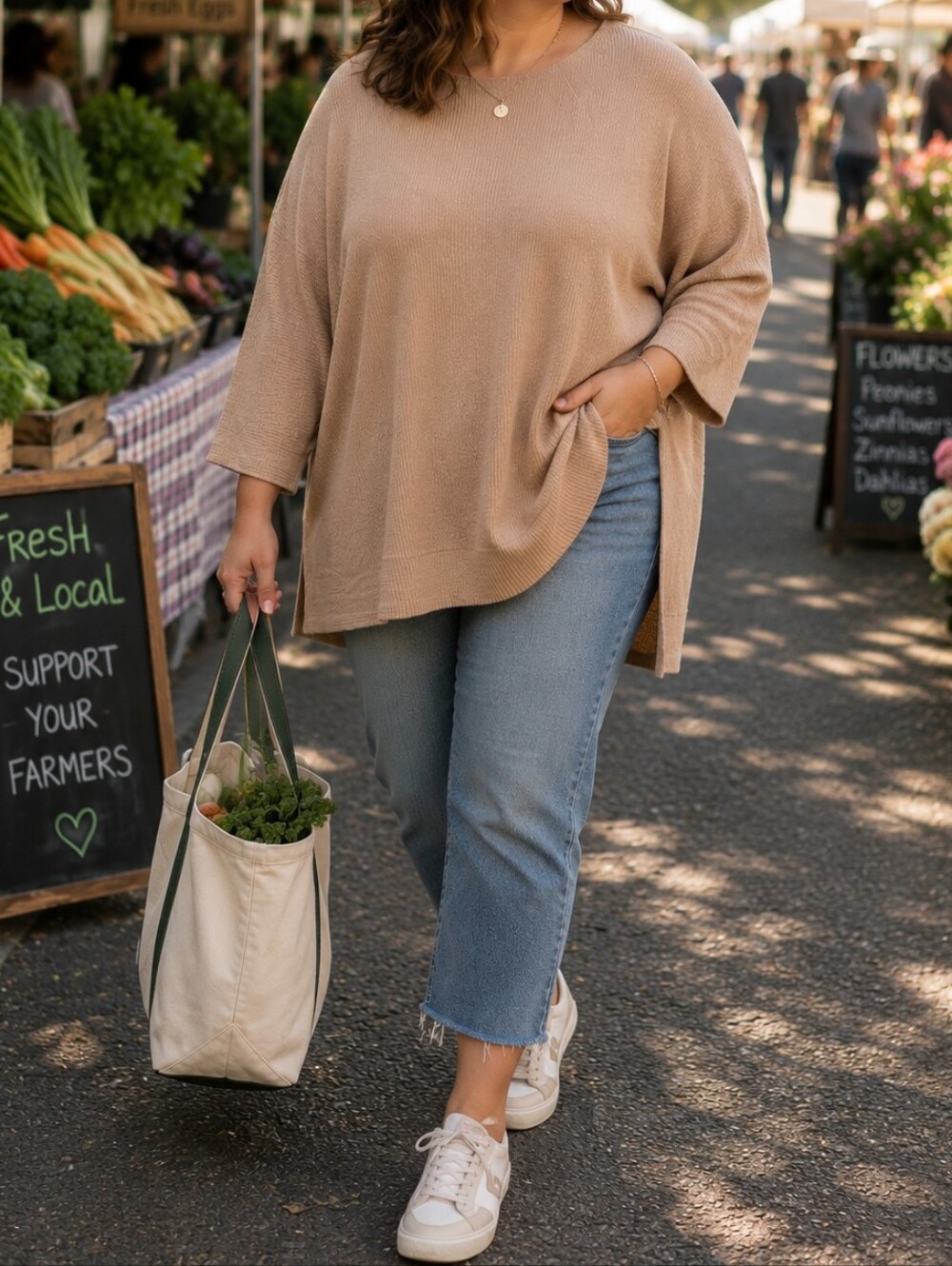 NWT Apricot Beige Ribbed Knit Tunic Sweater Top Oversized Dolman Sleeve